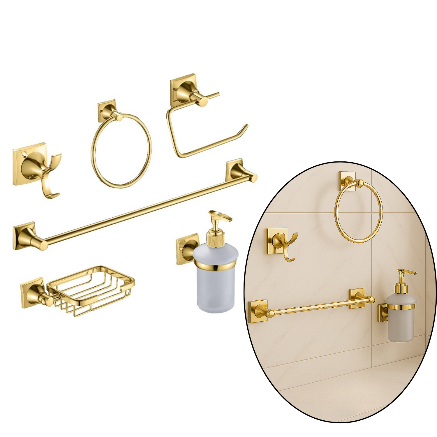 Accesorios Baño Metálico X6 Piezas Referencia Spazio Dorado